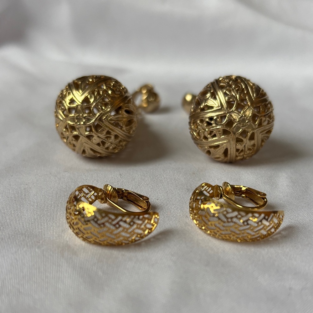 Gold Teardrop & Crescent Clip-On Earring Set